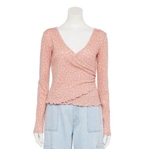 SO Dusty Rose Floral Wrap Top Size M NWOT